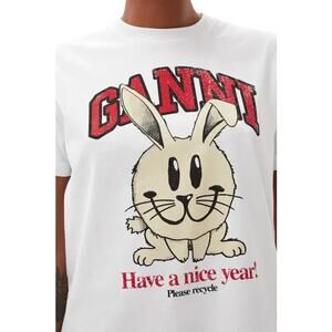 GANNI Have A Nice Year Crew Neck T-Shirt White Size 34